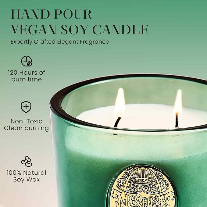 M&SENSE Large Two-Wick Soy Candle | Evergreen Pine & Emerald Green | 19.8 oz, 120H Burn Time | Luxury Scented Candle for Relaxation, Gifting, Home Décor | Ideal for Bedroom, Office, Party Ambiance - Bloomnest