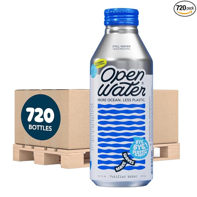 Open Water Still Bottled Water with Electrolytes in 16-oz Aluminum Bottles (Mini Pallet 720 Bottles - Still) | BPA-free and Eco friendly - Bloomnest