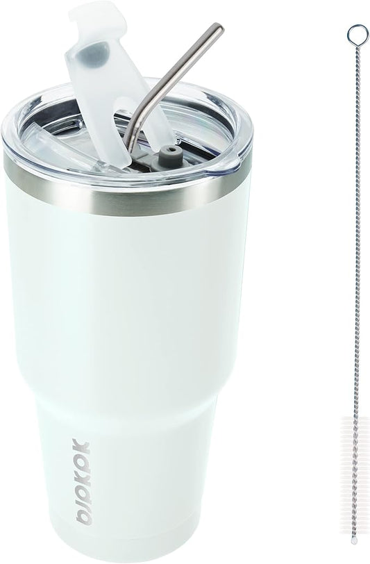 BJPKPK 30oz White Stainless Steel Tumbler With Lid And Straw Reusable Insulated Coffee Travel Thermal Tumblers Cup - Bloomnest