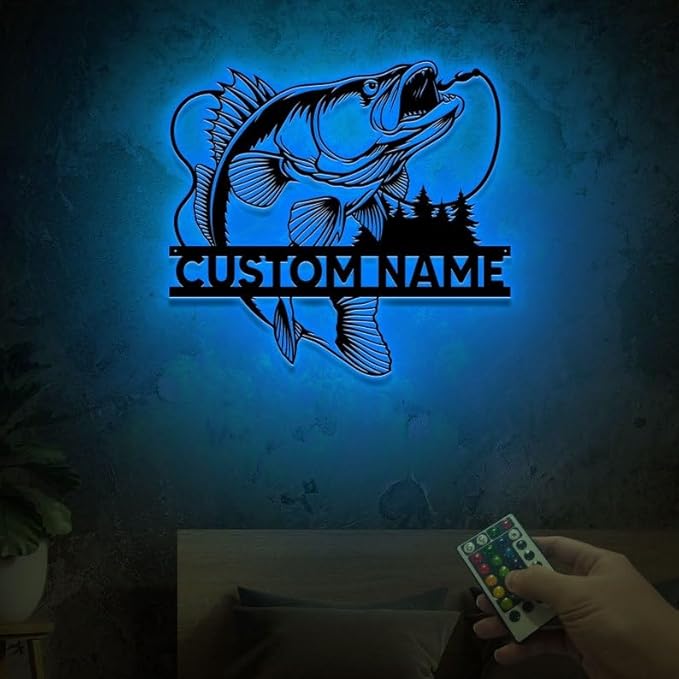 Personalized Neon Sign, Custom Walleye Fishing Metal Sign with Led Light, Fishing Gifts for Men Father,s Day Gift, Fisher Name Sign Cabin Decor, Walleye Fish Gift - Bloomnest