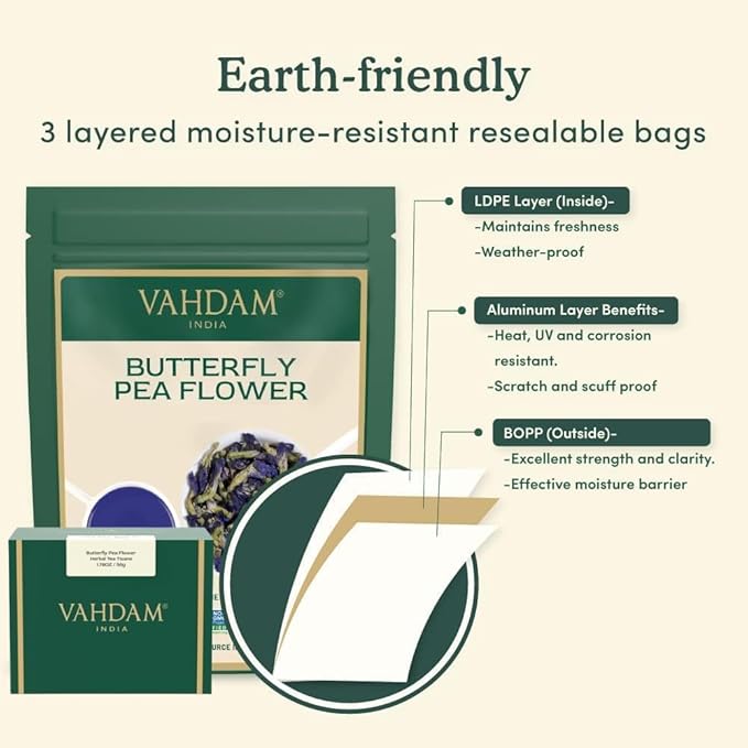 VAHDAM, Butterfly Pea Flower Tea (1.76oz) 100+ Cups | Delicate & Earthy | Vacuum Sealed for Freshness | Butterfly Pea Flower Loose Leaf | Brew Iced Tea, Cooking, Mocktails & Cocktails - Bloomnest