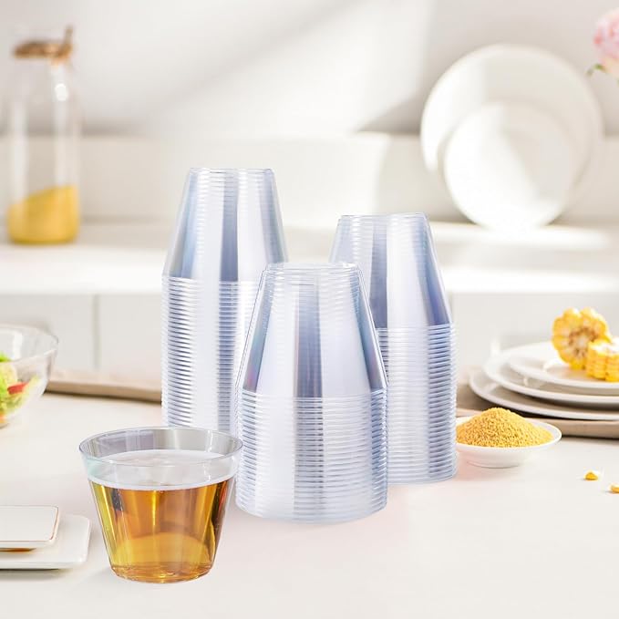 9 oz Clear Plastic Cups, 300 Pack Disposable Fancy Cup for Wedding, Cocktail Cups 9 Ounce, Bulk Clear Plastic Tumblers for Iced Coffee, Cold Beverage - Bloomnest