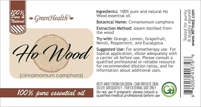Ho Wood Essential Oil - 5 ml - 100% Pure & Natural - Amber Glass Bottle w/Euro Dropper - GreenHealth Greenals