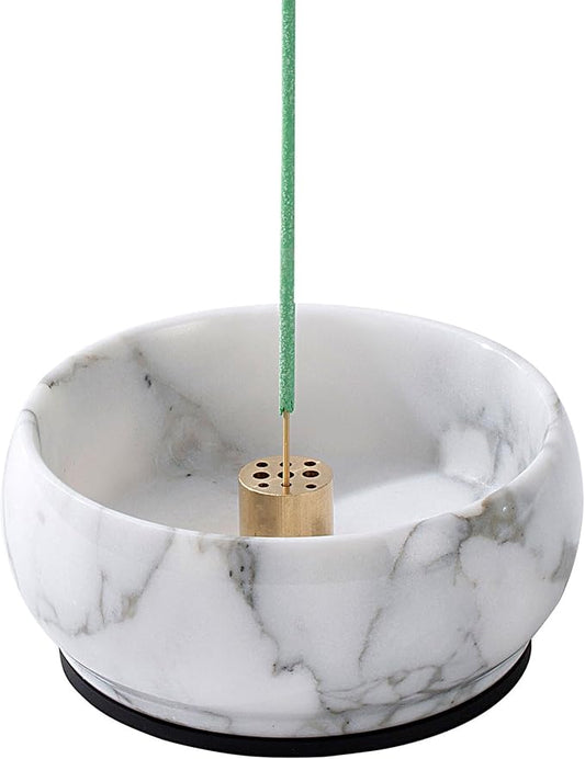 Marble Incense Holder, 9 Hole Burner for Meditation, Natural White & Grey Ash Grabber - Birthday Gift for Mom - Bloomnest