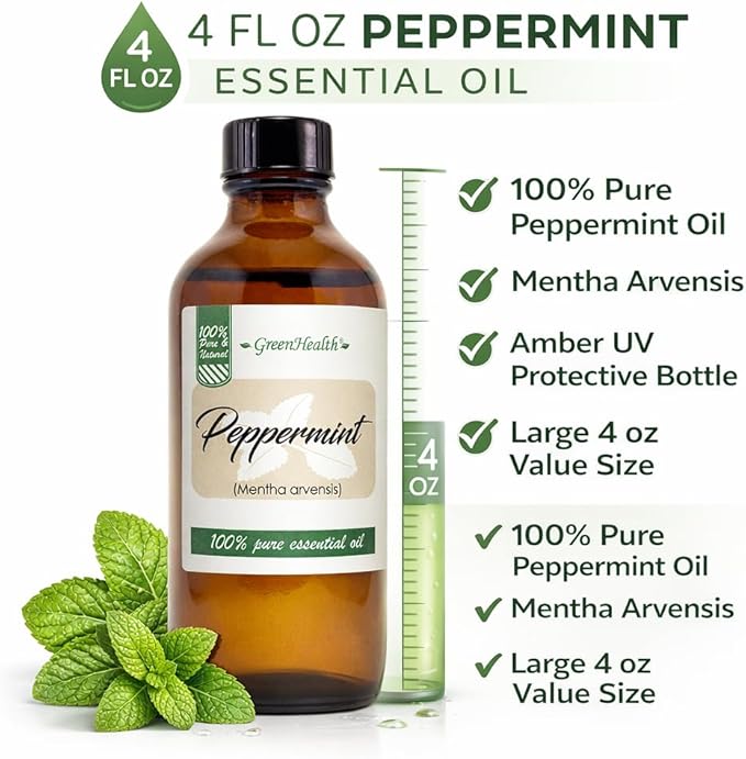 Peppermint Essential Oil - 4 fl oz - 100% Pure Essential Oil - GreenHealth Greenals