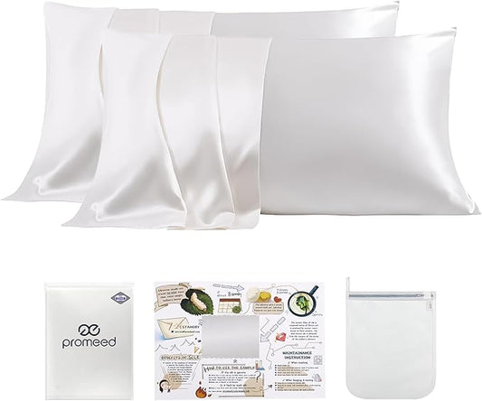 PROMEED 23 Momme Silk Pillowcase 2 Pack Toddler/Travel Size with Free Laundry Bag, Highest Grade 6A+ 100% Mulberry Silk Pillow Case Set of 2, Zipper (Toddler/Travel 13"x18", White) - Bloomnest
