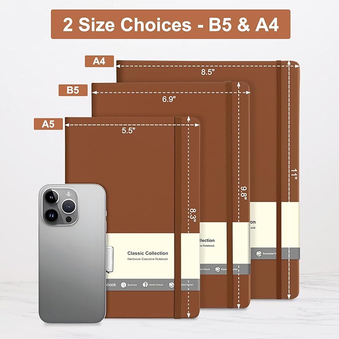 COMIX A4 Lined Journal Notebooks, 240 Pages, Large Size-8.5" x 11", Brown, Hardcover Journaling Notebooks for Men & Women- Fits for Office, Business, School, Notes Taking & Writing - Bloomnest