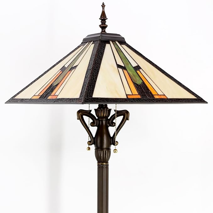 Tiffany Floor Lamp Multicolour Mission Style Stained Glass Standing Reading Light 16X16X64 Inch - Bloomnest