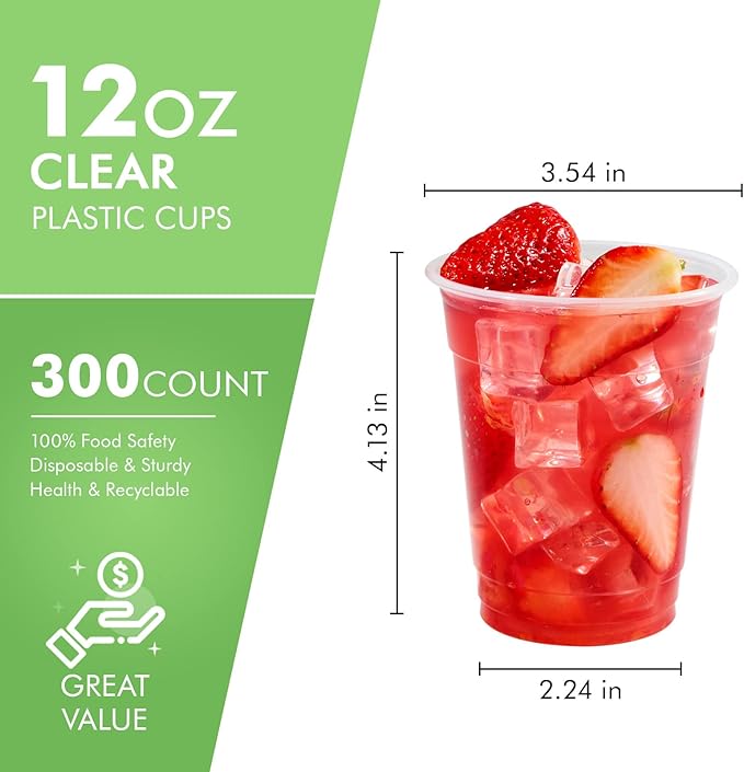 FOCUSLINE 300pack 12 oz Clear Plastic Cups Disposable, Plastic Clear Cups Disposable, DrinkIng Cup for Water, Juice, Soda, Ice Coffee - Bloomnest