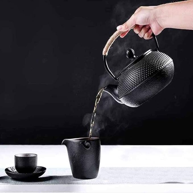 HwaGui Japanese Tetsubin Cast Iron Teapot, Iron Tea Pot with Infuser for Loose Tea, Cast Iron Tea Kettle Stovetop Safe, Teapot Coated with Enameled Interior, 600ml/20oz