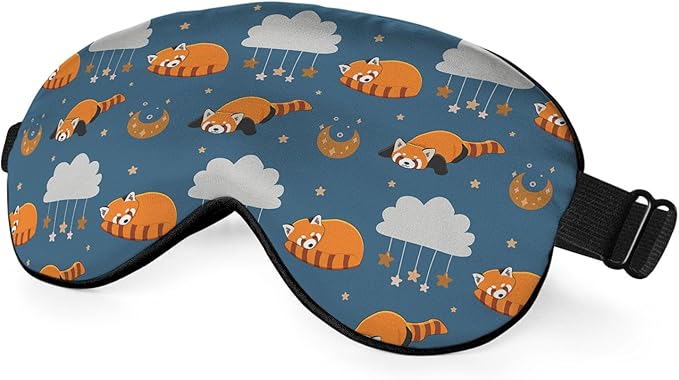 Red Panda Silk Sleep Mask Stars Moon Cloud Night Blue Sleeping Soft Eye Shade Cover for Men Women Boy Girl Airplane Travel with Elastic Strap - Bloomnest
