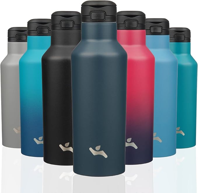 Insulated Water Bottle with Straw,17 OZ Double Wall Vacuum Stainless Steel Water Flask with 2 Lids,Navy Blue - Bloomnest