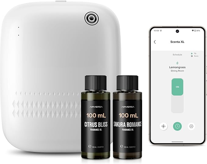 Airversa Waterless Essential Oil Diffuser (400 mL Capacity) Starter Kit 200mL Fragrance Scent Oils, Up to 2000 sq ft Aromatherapy Smart Scent Air Machine for Home, Large Room, Office, ANW Kit White - Bloomnest
