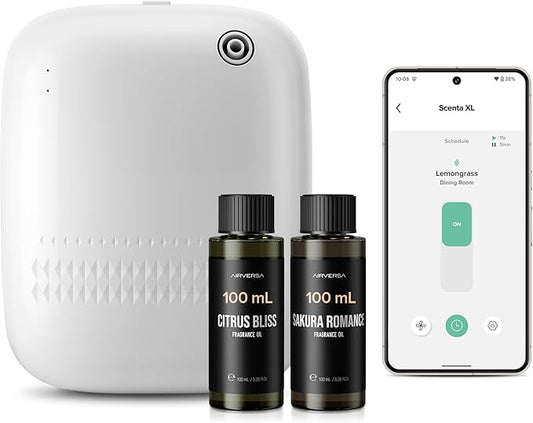 Airversa Waterless Essential Oil Diffuser (400 mL Capacity) Starter Kit 200mL Fragrance Scent Oils, Up to 2000 sq ft Aromatherapy Smart Scent Air Machine for Home, Large Room, Office, ANW Kit White - Bloomnest