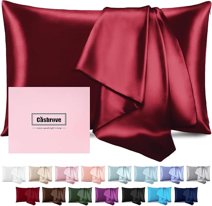 Silk Pillowcase for Hair and Skin Mulberry Silk Pillowcase Soft Breathable Smooth Both Sided Natural Silk Pillowcase with Zipper Beauty Sleep Silk Pillow Case 1 Pack for Gift(Standard,Red) - Bloomnest