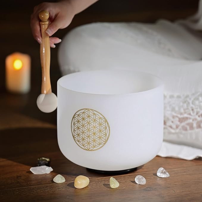 CVNC 528HZ C Note 8 Inch Flower Of Life Crystal Singing Bowl Meditation Sound Bath Sound Healing Chakra Singing Bowl - Bloomnest