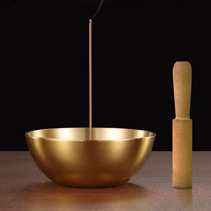 5 Inch Brass Incense Bowl, Large Copper Incense Holder for Sticks/Cones, Offering Bowl, Singing Bowl, Ash Catcher for Altar, Meditation, Yoga (Gold&Yellow)