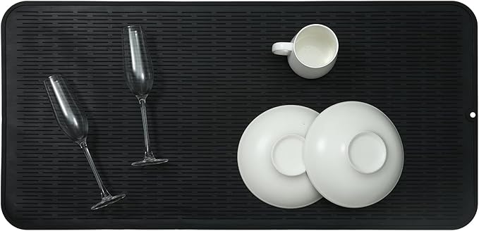 Silicone Dish Drying Mat for Multiple Usage,Easy clean,Eco-friendly,Heat-resistant Silicone Mat for Kitchen Counter or Sink,Refrigerator or Drawer Liner Black 5XL 36inches x 18inches - Bloomnest