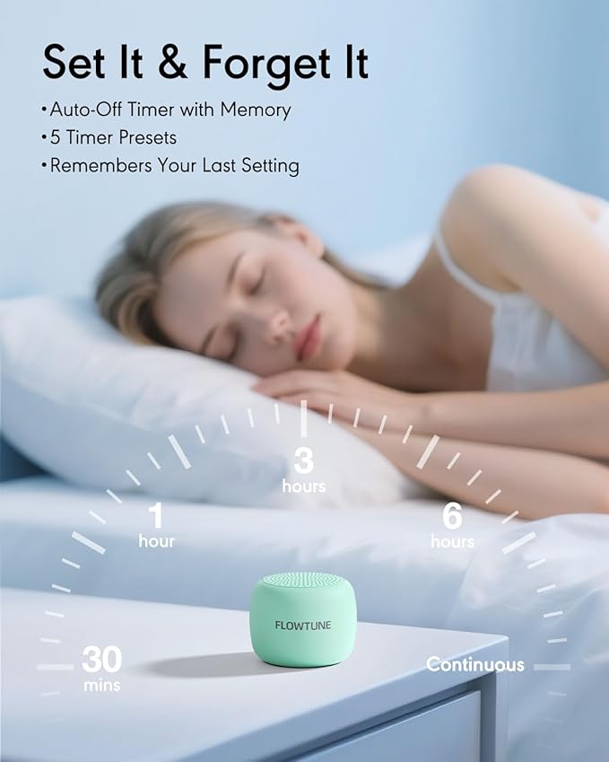 Sound Machine Flowtune White Noise Machine for Baby Adults, Mini Portable Sound Machine for Travel, 6H Timer, 18 Soothing Sleep Sounds Gift (Mint Green) - Bloomnest