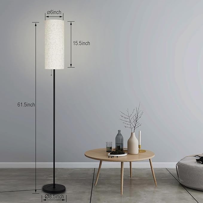 Floor Lamp for Living Room, Modern Standing Lamps with Lampshade, Minimalist Tall Lamp with Chain Switch for Living Room, LED Bulb Included (Beige Shade-Remote Bulb) - Bloomnest