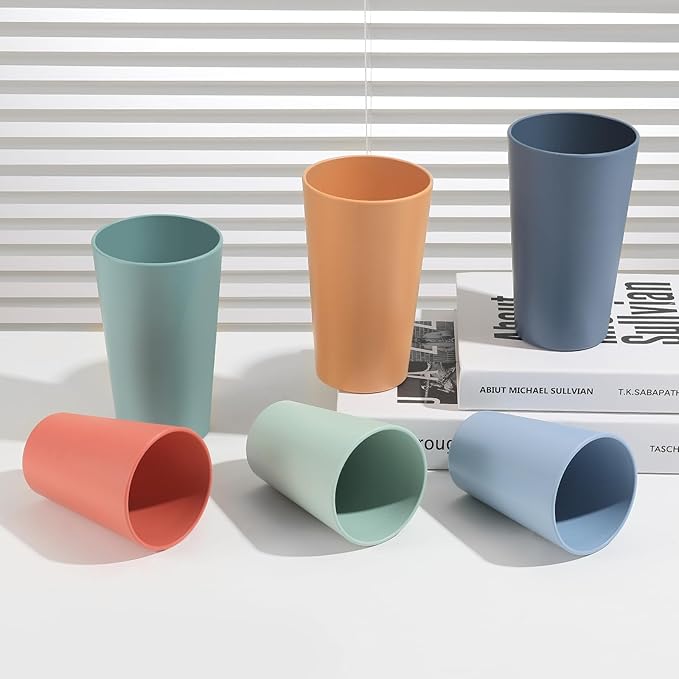 Set of 12 Wheat Straw Cups, 6 Pcs 20 oz & 6 Pcs 12 oz Unbreakable Drinking Cups, Reusable Plastic Cups Sets, Water Glasses Tumblers, Microwave & Dishwasher Safe, Bpa Free, 6 Colors - Bloomnest