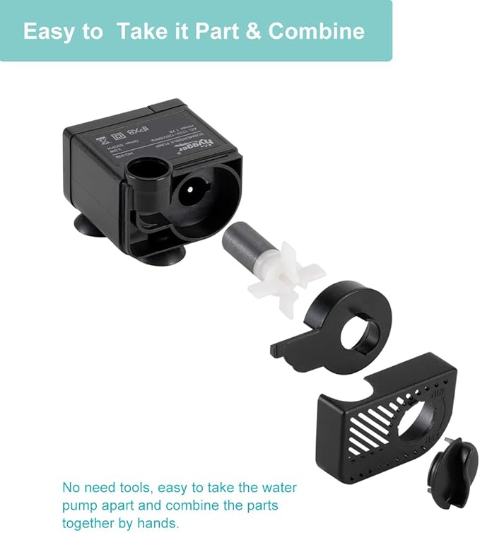 hygger Ultra Quiet 53GPH (200L/H, 3W) Submersible Mini Water Pump Comes with 2 Nozzles, for Aquariums, Fish Tank, Fountain, Hydroponics, Max Lift Height 1.7ft ,120V/60HZ, Power Cord 6ft - Bloomnest
