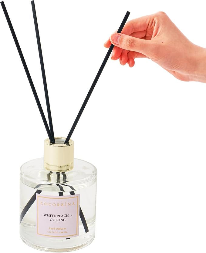 Cocorrína Flower Reed Diffuser - White Peach& Oolong 6.7oz Scented Diffuser with Sticks Home Fragrance Essential Oil for Bathroom Shelf Decor (Artificial Flower) - Bloomnest