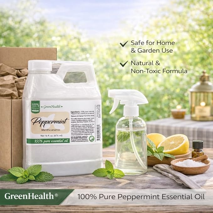 GreenHealth Peppermint Essential Oil 16 fl oz (473 mL) - 100% Pure Mentha Arvensis Oil for Diffusers, Candle Making, Soap Making, DIY Blends, Home Fragrance Greenals
