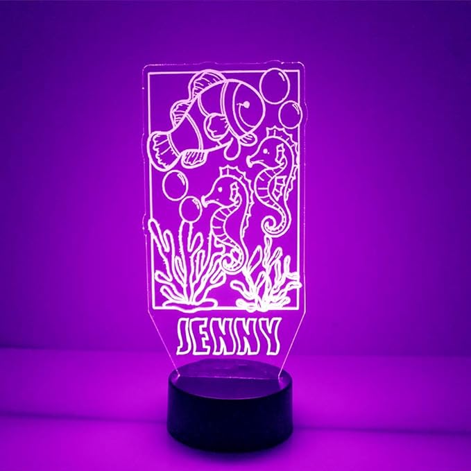 Tropical Fish Aquarium Custom 3D Illusion Lamp with Remote | LED Night Light with Personalized Name, Logo, Image, Design | 4 Modes, 16 Light Colors | USB or Battery Power | Made in The USA - Bloomnest