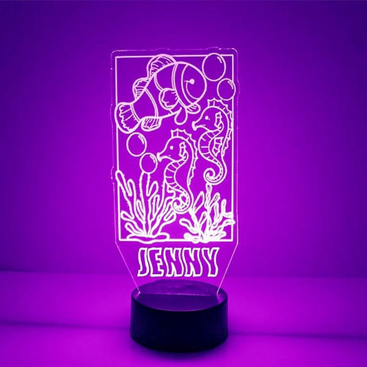 Tropical Fish Aquarium Custom 3D Illusion Lamp with Remote | LED Night Light with Personalized Name, Logo, Image, Design | 4 Modes, 16 Light Colors | USB or Battery Power | Made in The USA - Bloomnest