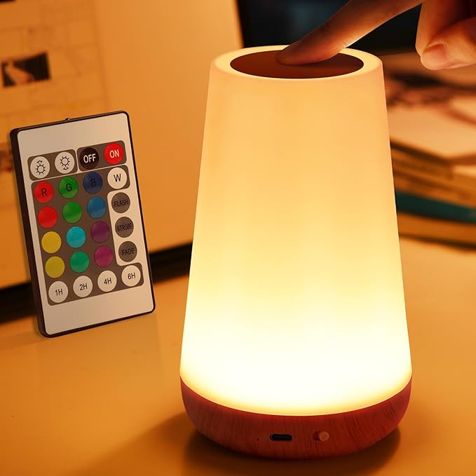 Auxmir LED Night Light 2 Pack Bedside Lamp Touch and Remote Control Dimmable Tabletop 13 RGB Colors Changing 5 Brightness Adjustable Rechargeable Portable Lamp for Baby Kids Nursery Bedroom Outdoor - Bloomnest