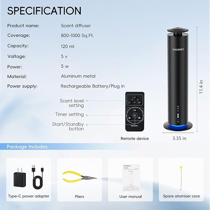 Waterless Diffuser,Hotel Scent Diffuser-Night Light,Wireless Use-Cover Up to 1000 Sq.Ft.-Cold Air Tech,Scent Diffusers for Home,Aromatherapy,Large Room,Spa,Commercial-Black Essential Oil Diffuser - Bloomnest