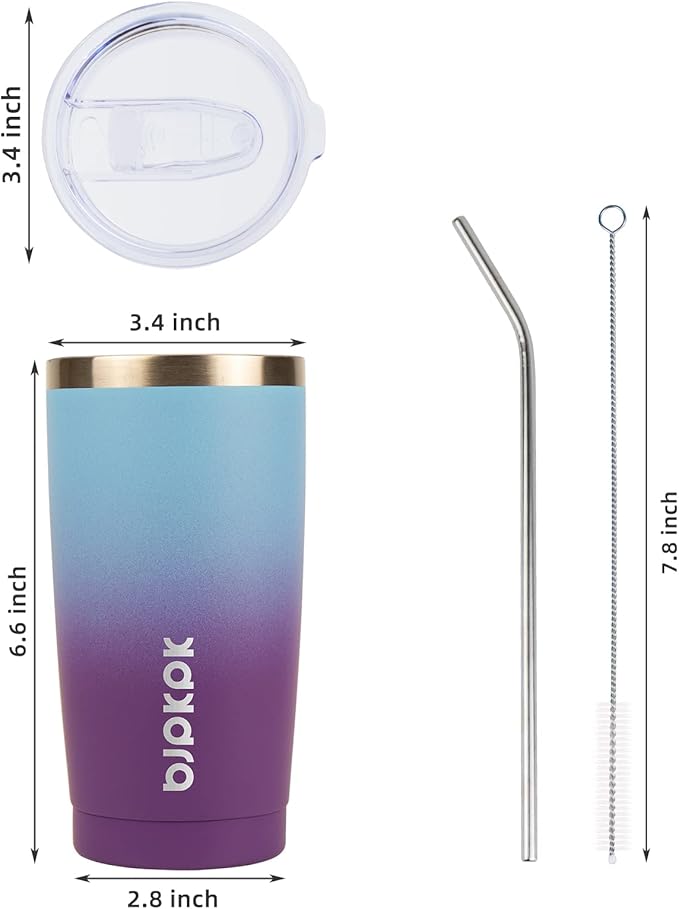 BJPKPK 20 oz Stainless Steel Vacuum Insulated Tumblers with Lids and Straw Reusable Travel Water Mug Double Wall Coffee Cup for Women and Men,Ocean Dream - Bloomnest