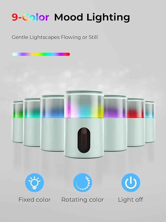 Waterless Diffuser for Essential Oil: Mini Battery Scent Diffuser for Room&Home&Car with 9 Colors LED Light - Aroma Cool Mist Machine Light Cyan - Bloomnest