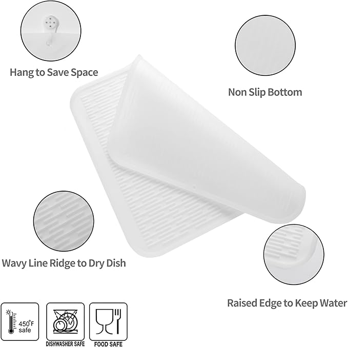 Silicone Dish Drying Mat for Multiple Usage,Easy clean,Eco-friendly,Heat-resistant Silicone Mat for Kitchen Counter or Sink,Refrigerator or Drawer Liner Translucent XL 18 inches x 16 inches - Bloomnest