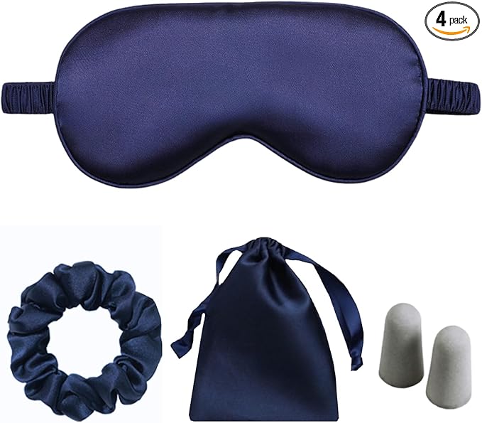 Silk Satin Sleeping Eye Mask, Navy Sleep Eye Night Blindfold for Women and Men, Soft Breathable Blackout Eyeshade Eye Cover for Travel, Wedding Bridesmaid Gift - Bloomnest