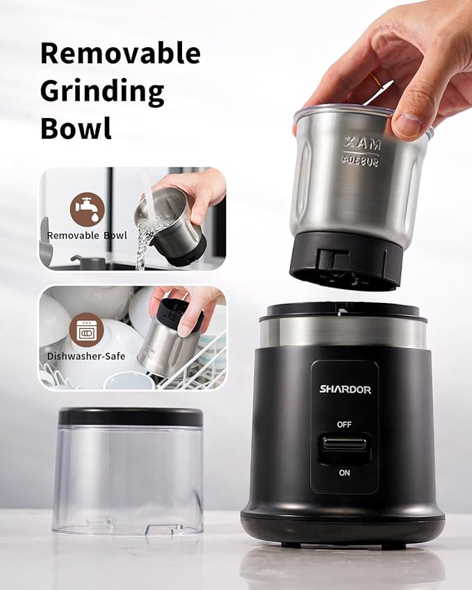 SHARDOR One Touch Coffee Grinder Electric, Spice, Herb, For Coffee Bean Spices and Seeds with 1 Removable Stainless Steel Bowl, Dry Grinder, Black - Bloomnest