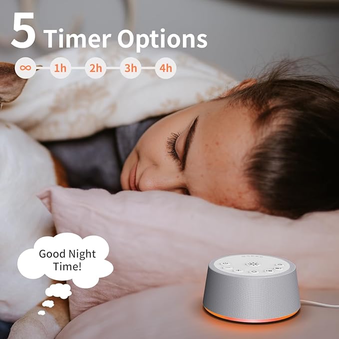 SoundLegend White Noise Sleep Sound Machines 30 Sounds 32-Level Volume 12 Colors Light 5 Timers Adjustable Light Brightness Compact for Everyone Travel Memory Function Gift