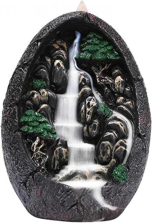 Backflow Incense Holder Resin Mountain Incense Burner Fountain Waterfall Incense Holders Home Decor with 120 Pcs Backflow Incense Cones 30 Pcs Incense Sticks (Waterfall) - Bloomnest