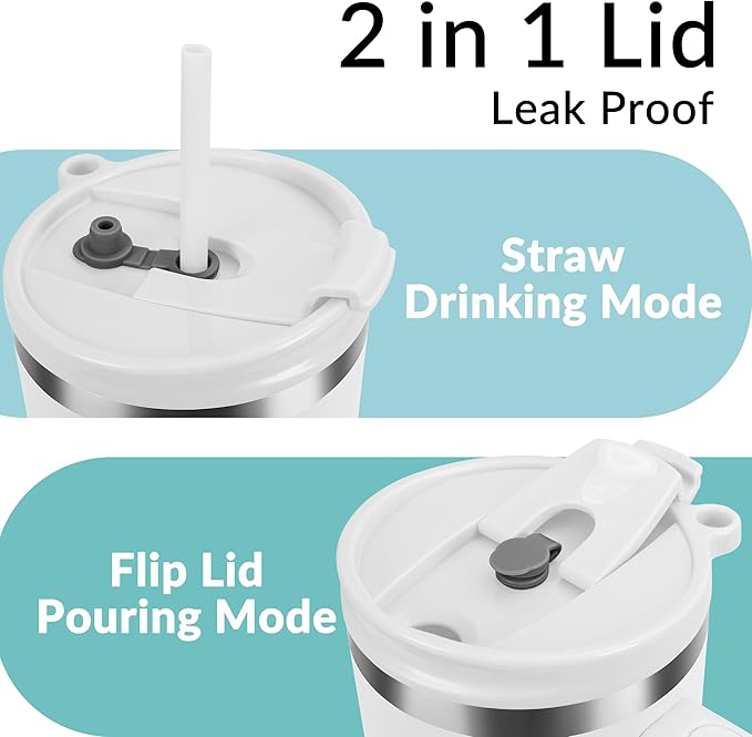 WETOWETO 40oz Tumbler with Handle and Lid | 100% Leakproof Insulated Stainless Steel Travel Mug | Keeps Cold 34Hrs/Hot 10Hrs | Dishwasher Safe, Fits Car Cup Holder (Foggy Color) - Bloomnest