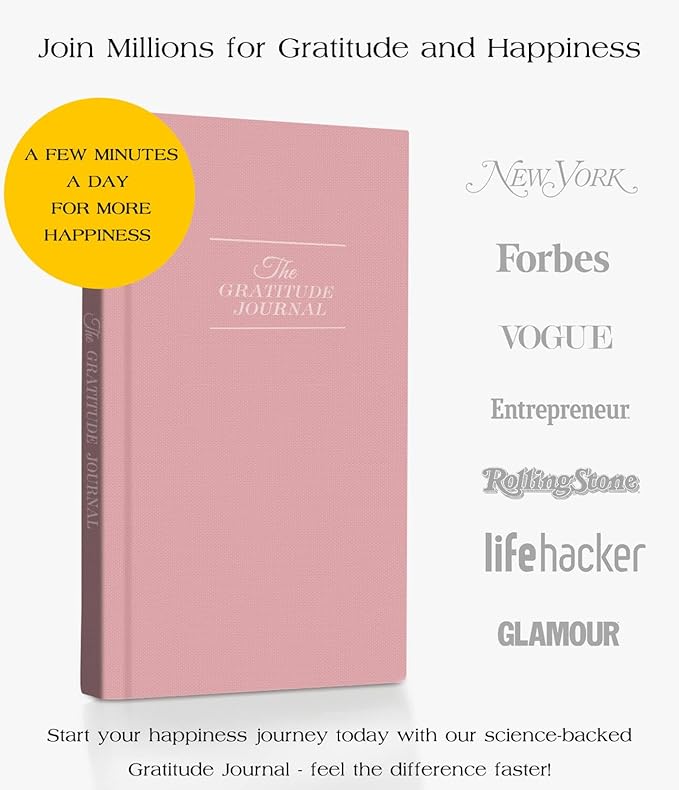 The Original Gratitude Journal with Inspiring Prompts & Quotes for Mindfulness, Reflection & Personal Growth - Daily Wellness Journal for Men & Women - Luxurious Linen Pink Cover Bloomnest