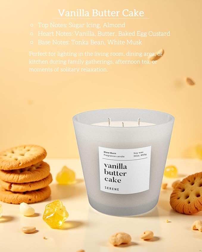 Candles for Home Scented, Big Candles Vanilla Butter Cake Scented, 30oz Natural Soy Wax, 3 Wicks Huge Candle, 100h Long Lasting,Non Toxic,Clean Burn Aromatherapy Candle for Home Fragrance - Bloomnest