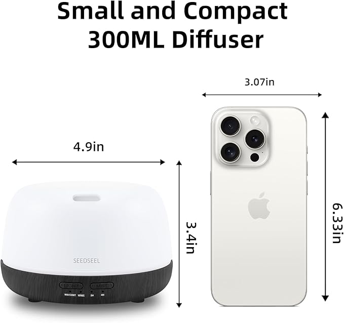 300ML Essential Oil Diffuser with Remote Control, Aromatherapy Diffuser with 7-Color Changing LED Light for Small Rooms, Bedroom, and Home - Bloomnest
