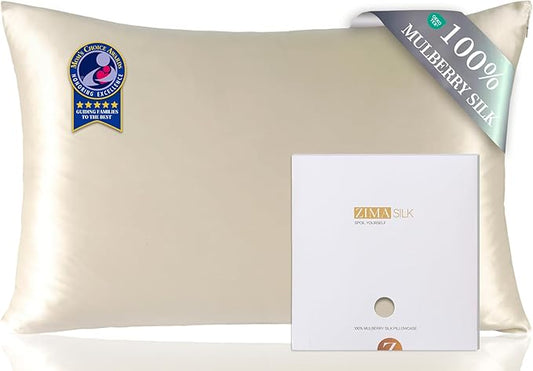 ZIMASILK 100% Pure Mulberry Silk Pillowcase for Hair and Skin Health,Soft and Smooth,Both Sides Premium Grade 6A Silk,600 Thread Count,with Hidden Zipper,1pc(Standard 20''x26'',Beige) - Bloomnest