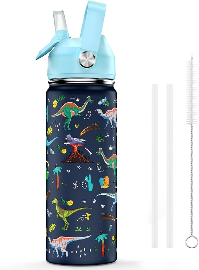 18oz Kids Insulated Water Bottle with Straw Lid - 18/8 Stainless Steel Kid Cup BPA-FREE Travel Tumbler Double Wall Vacuum Leak Proof Portable Toddler Water Bottle (Dinosaur) - Bloomnest