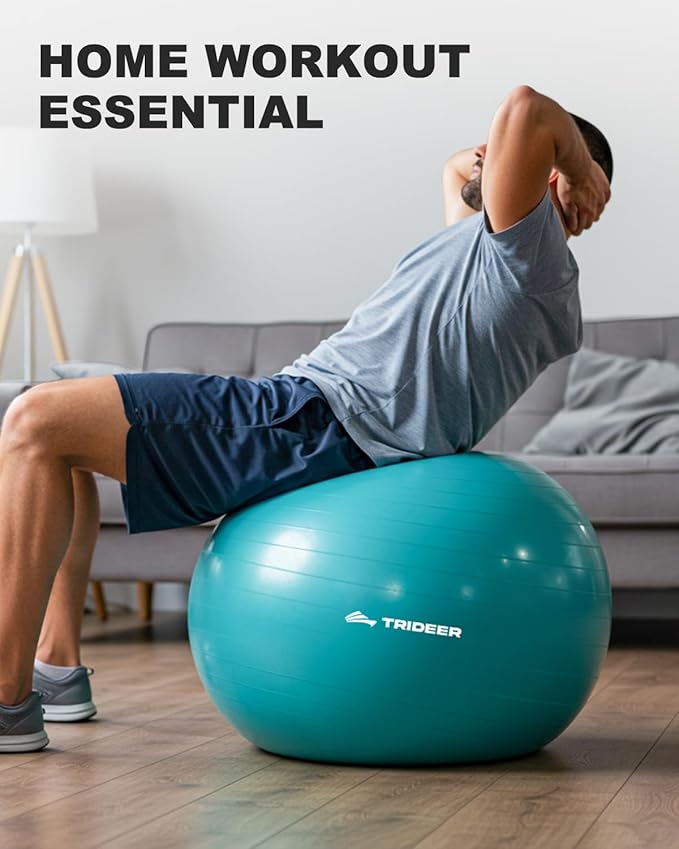 Trideer Exercise Ball for Yoga, Pilates & Fitness – Stability Ball Equipment for Home Gym & Office Chair, Core & Balance Training Accessories, Physical Therapy Equipment, Quick Pump Included, 5 Sizes - Bloomnest