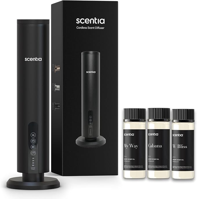 Scentia Max Wireless Diffuser for Home – Rechargeable Battery-Operated Waterless Scent Diffuser |Covers 1500 Sq Ft | Cold-Air Technology | Black | Hotel-Inspired Oils Included - Bloomnest