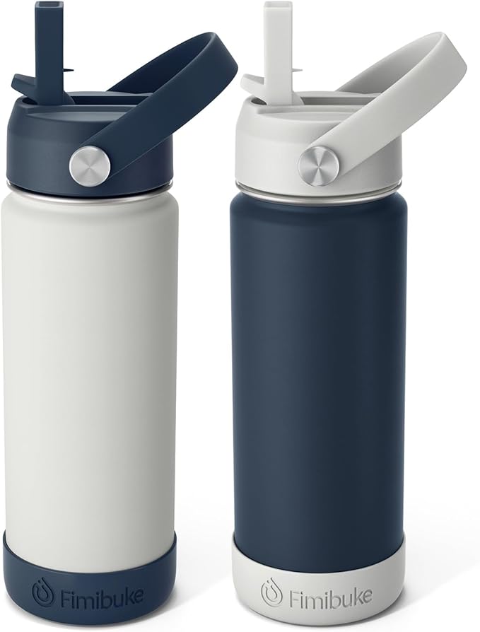 Fimibuke Kids Insulated Water Bottle, 18oz BPA FREE Kids Cups with Straw Double Wall Vacuum Tumbler 18/8 Stainless Steel Leak Proof Toddler Water Bottle for School Boys Girls (2 Pack, Coastal) - Bloomnest
