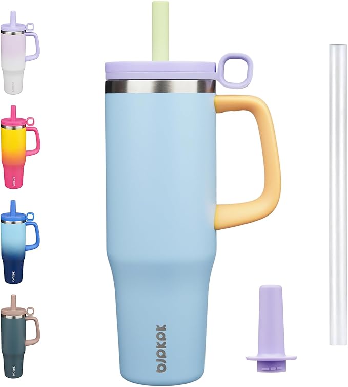 BJPKPK Insualted Tumblers with Handle and Straw 40oz Stianless Steel Travel Coffee Mug Thermal Cups with Lid,Blue - Bloomnest