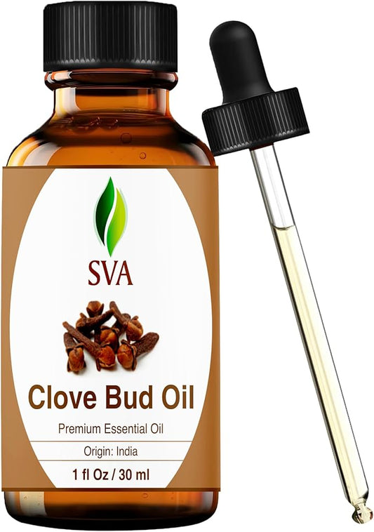 SVA Clove Essential Oil Organic – 4 Fl Oz – 100% Natural Organic Clove Oil - for Diffuser, Hair Care, Face, Skin Care, Aromatherapy, Scalp and Body Massage, Soap and Candle Making - with Dropper - Bloomnest